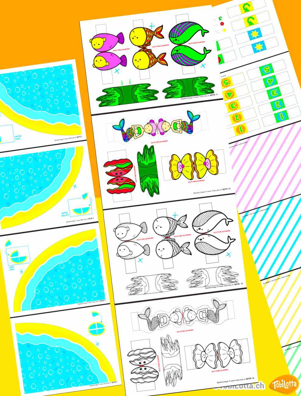 Basteln mit Kindern PDF Bastelvorlage Vorlage zum Ausdrucken Angelspiel Basteln ohne magnete Vorlage fische angeln kindergarten mathe lernen pdf vorlage