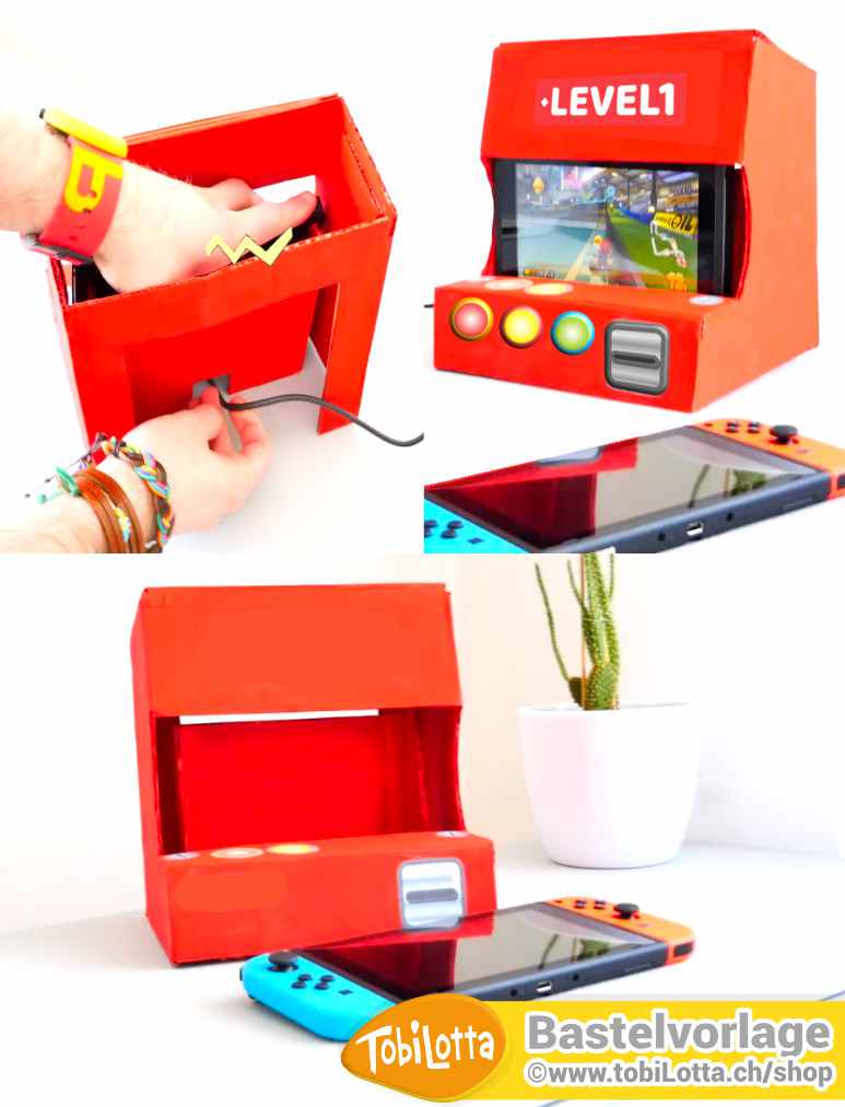 Nintendo spielautomat bauen basteln bastelvorlage basteln mit jungs ab 7 8 arcade cabinet bauen neue nintendo switch pdf vorlage ausdrucken
