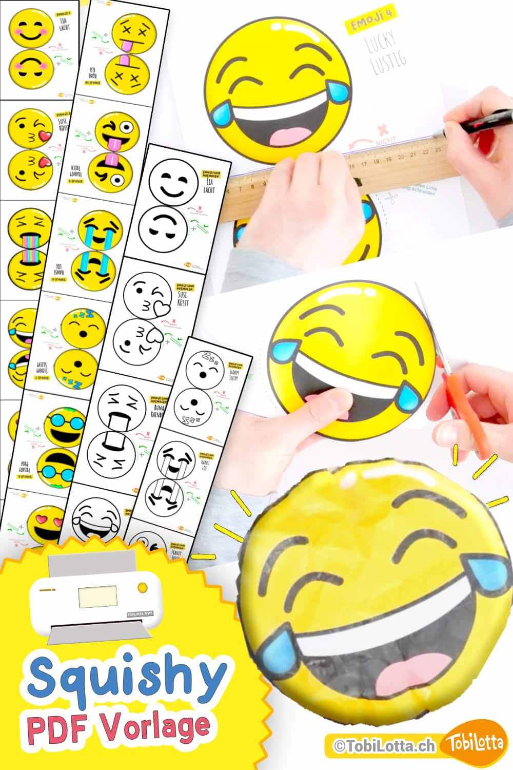 Emoji vorlage squishy knautschi stressball selber machen basteln mit kindern emoji sticker sommer frühlich basteln mit kindern pdf vorlage ausdrucken bastelshop