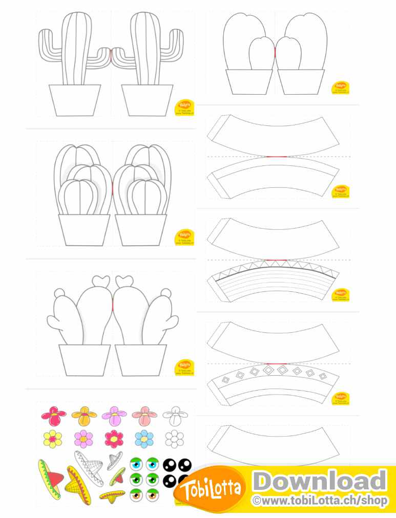Basteln mit kindern Kaktus im Topf kakteen pdf vorlage blumentopf kakteen zum ausmalen ausmalbilder zimmer deko selber machen kinder basteln