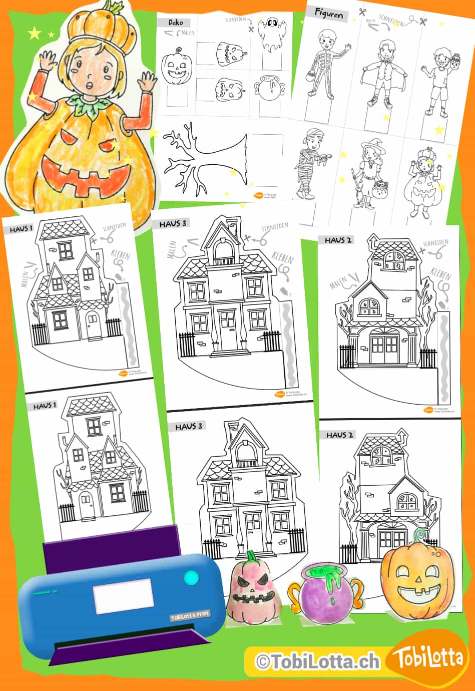 Halloween PDF VORLAGE Ausdrucken Herunterladen Vorlagen Shop Szene Pop up Kulisse Bastelvorlage Halloween Vorlagen zum Ausdrucken
