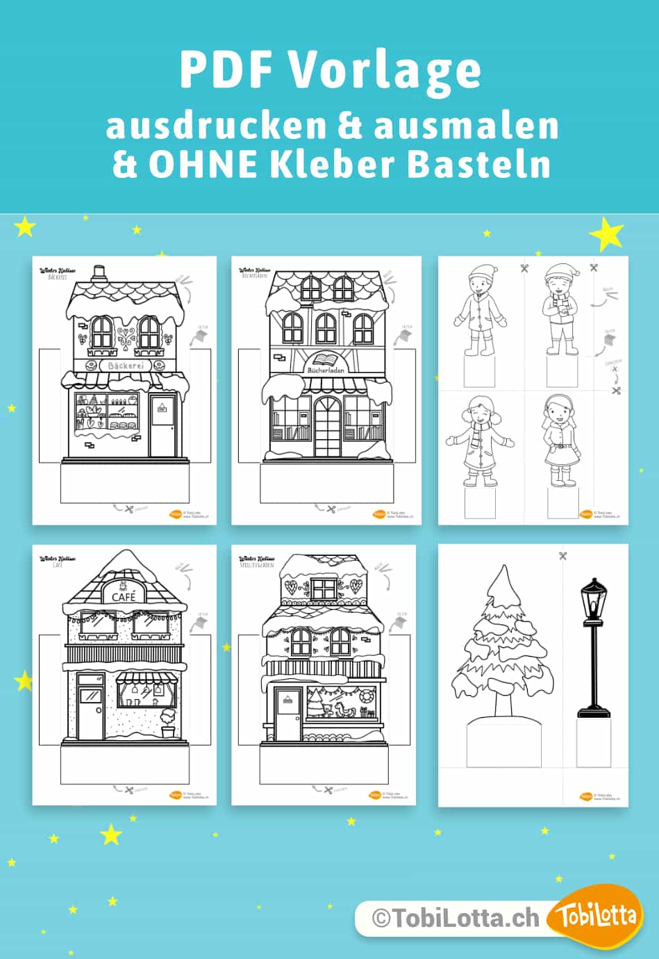 Winter-Kulisse-Aufstell-Stadt-Weihnachten-Winter-Basteln-Vorlagen-zum-ausdrucken-Kinder-diy-ideen 3d bastelbogen kinder vorlagen educki