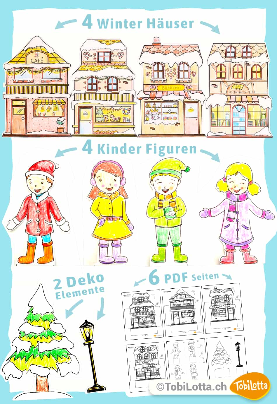 63910 Winter Kulisse Aufstell 1Stadt Weihnachten Winter Basteln Vorlagen zum ausdrucken Kinder diy ideen