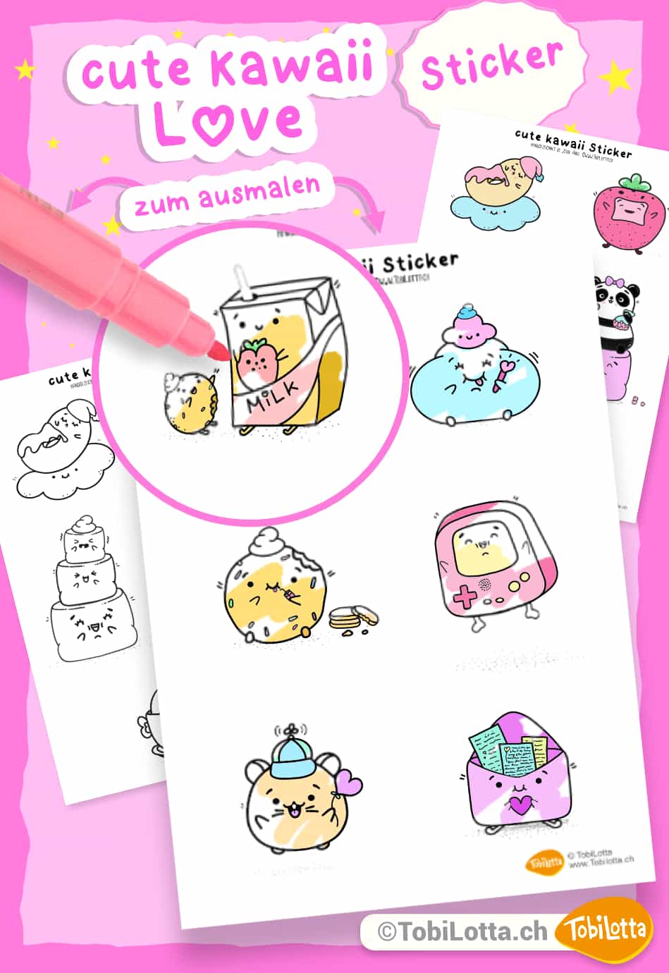 84185 cutekawaii love sticker ausmalbilder kaufen vorlage zum ausdrucken sticker kaufen shop kawaii diy printable panda unicorn marshmellow