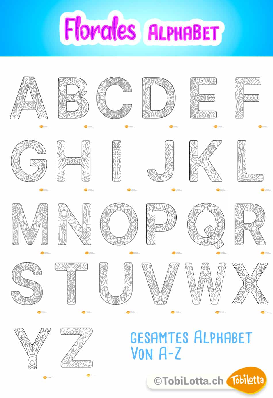 ABC Buchstaben Alphabet Mandala buchstaben lernen PDF VORLAGE