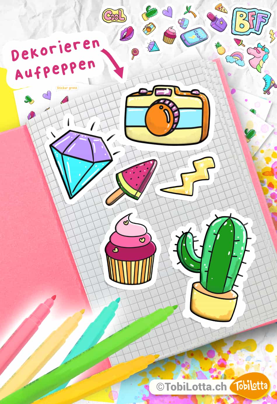 77509 Girly Sticker schule sommer teenager coole zum ausdrucken stickerbögen selber machen basteln mit kindern schulheft dekorieren diy idee bastelbögen shop teenager sticker shop