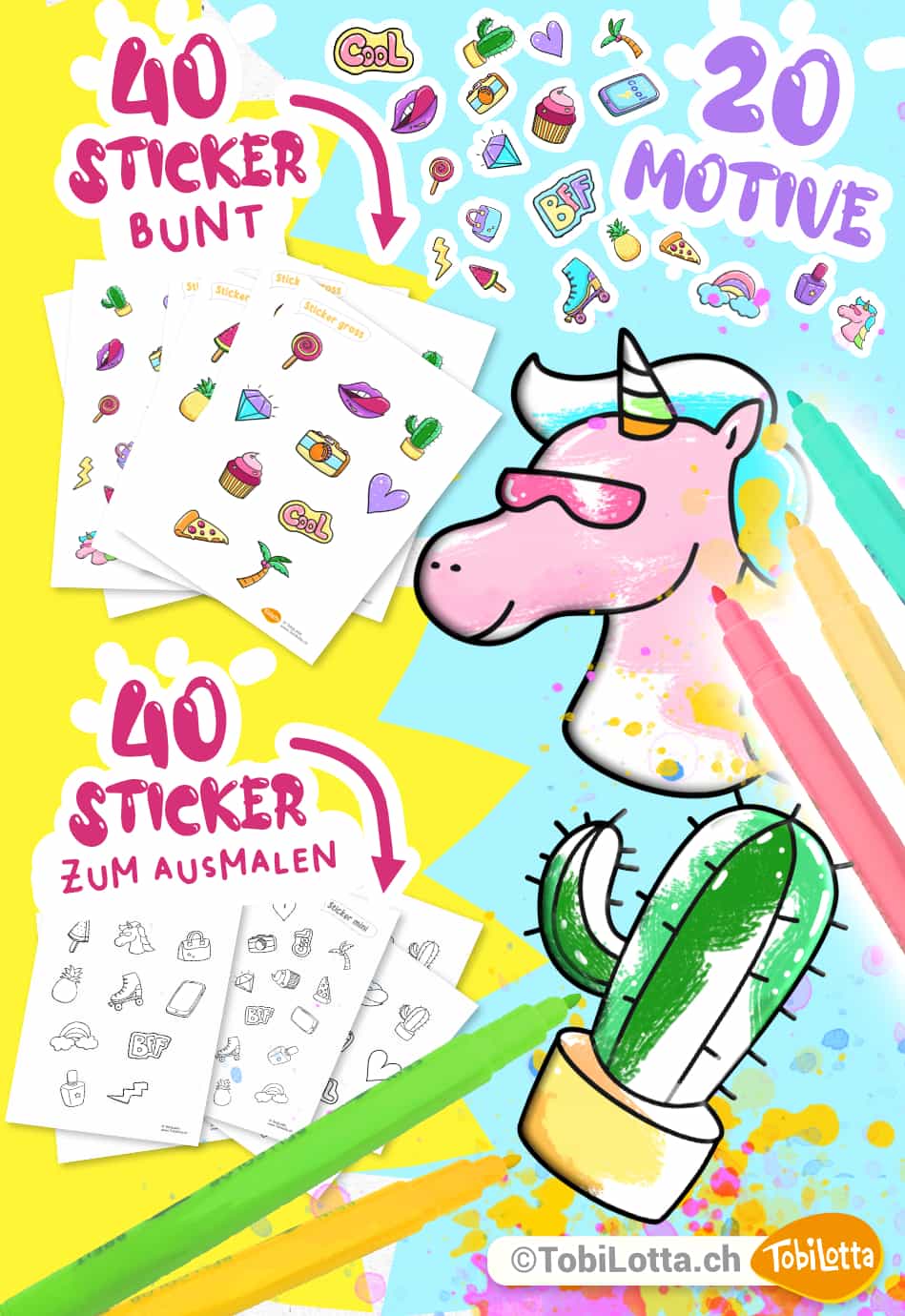 Basteln mit Kindern: 80 Sticker zum Ausdrucken PDF Vorlage DIY Sticker