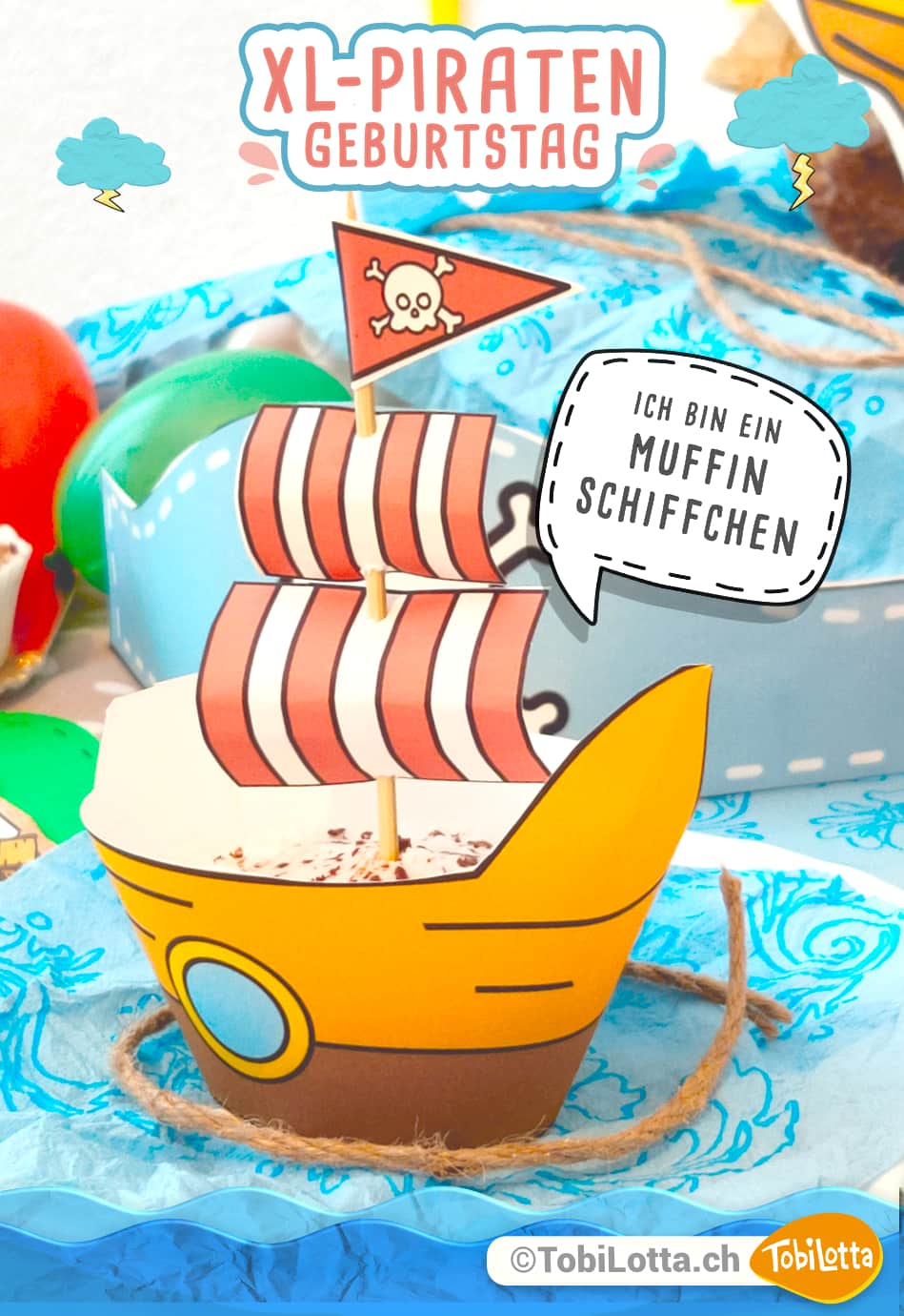 11166 Piraten Geburtstagsparty muffin topper bastelset geburtstag piraten partyhüte deko schatztruhe bastelbogen XL Vorlage