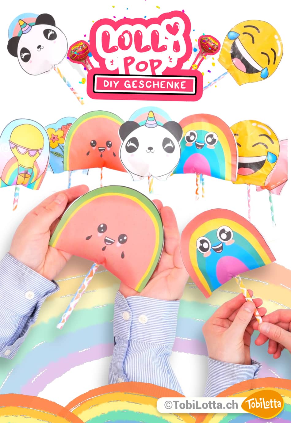 Lollipop-DIY-Geschenkideen-Basteln-mit-Kindern-Muttertag-Geburtstag-Party-Süssigkeiten-Nachhaltig-Emoji-Panda