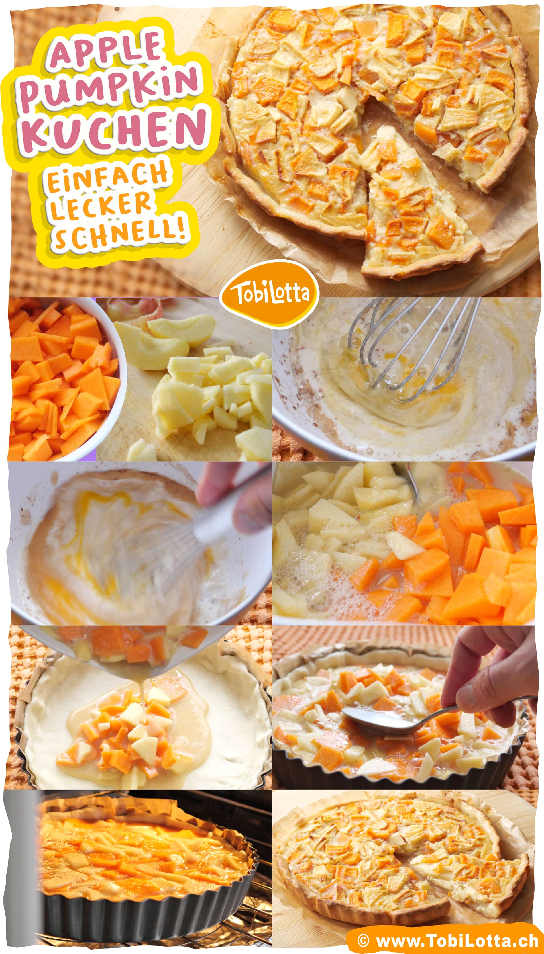 Apfelkuchen-Kürbiskuchen-herbst-kuchen-einfach-Pumpkin-Kuchen-Rezept-Herbst-Backen-mit-Kindern-einfache-Rezepte sallys welt