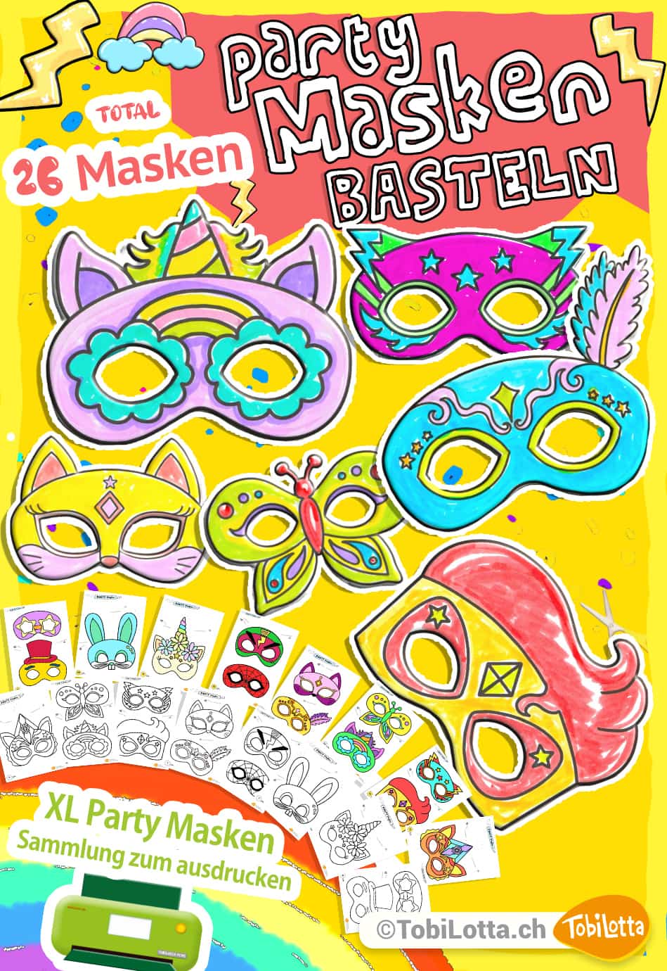 Party-Masken-basteln-fuer-Kinder-Bastelvorlage-zum-ausdrucken-masken-basteln-mit-kindern-vorlage-gratis-ninjago-spidermen-einhorn-katze-hase-tiermasken ninjago masken zum ausdrucken spiderman maske kaufen ausdrucken basteln mit kindern diy masken selber machen maskenshop verkleidung kaufen silvester masken ausdrucken neujahr masken fasnacht karneval diy masken für kinder basteln ausmalen vorlagen