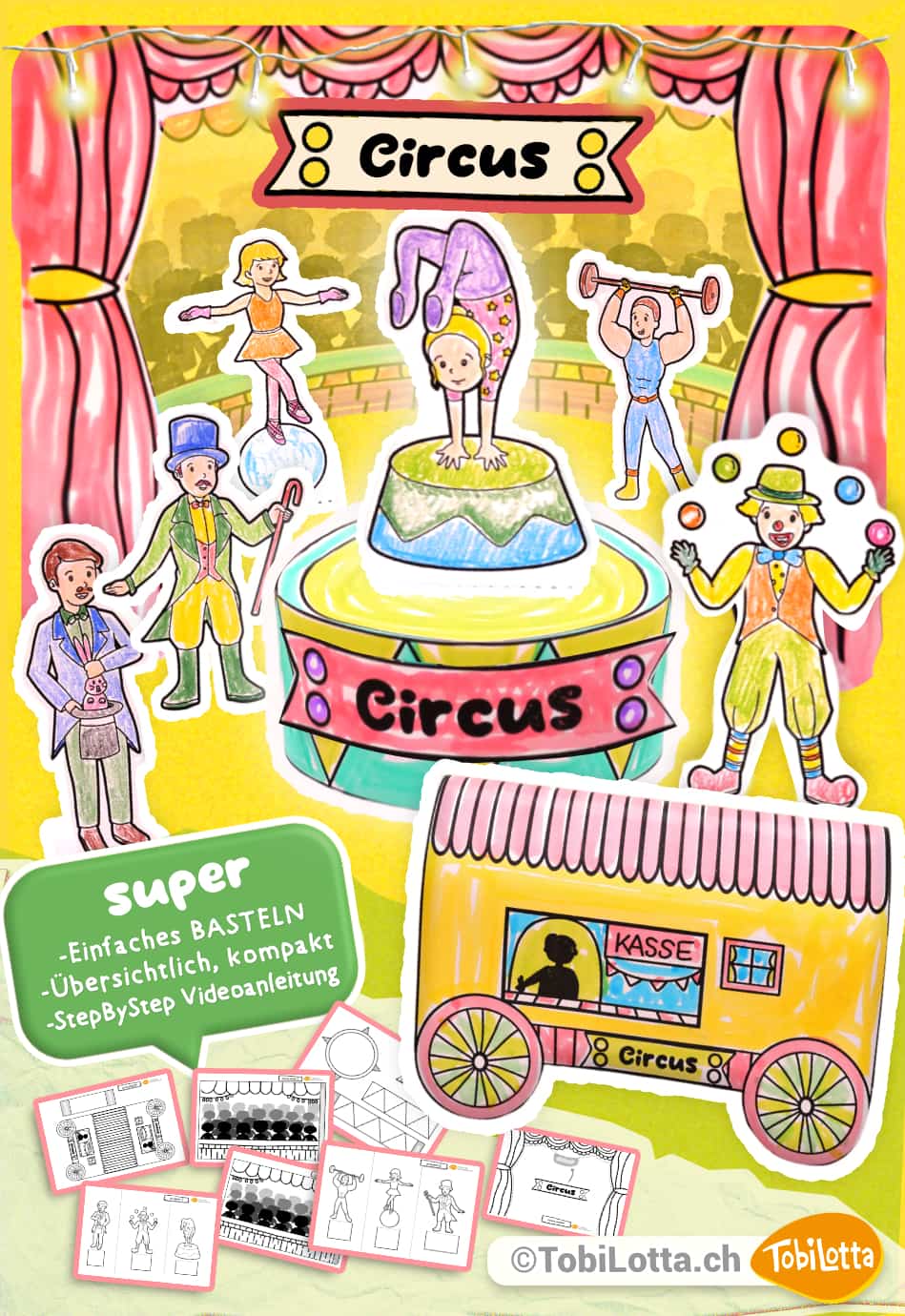 Zirkus Kulisse Bastelbogen PDF Bastelvorlage zum ausdrucken