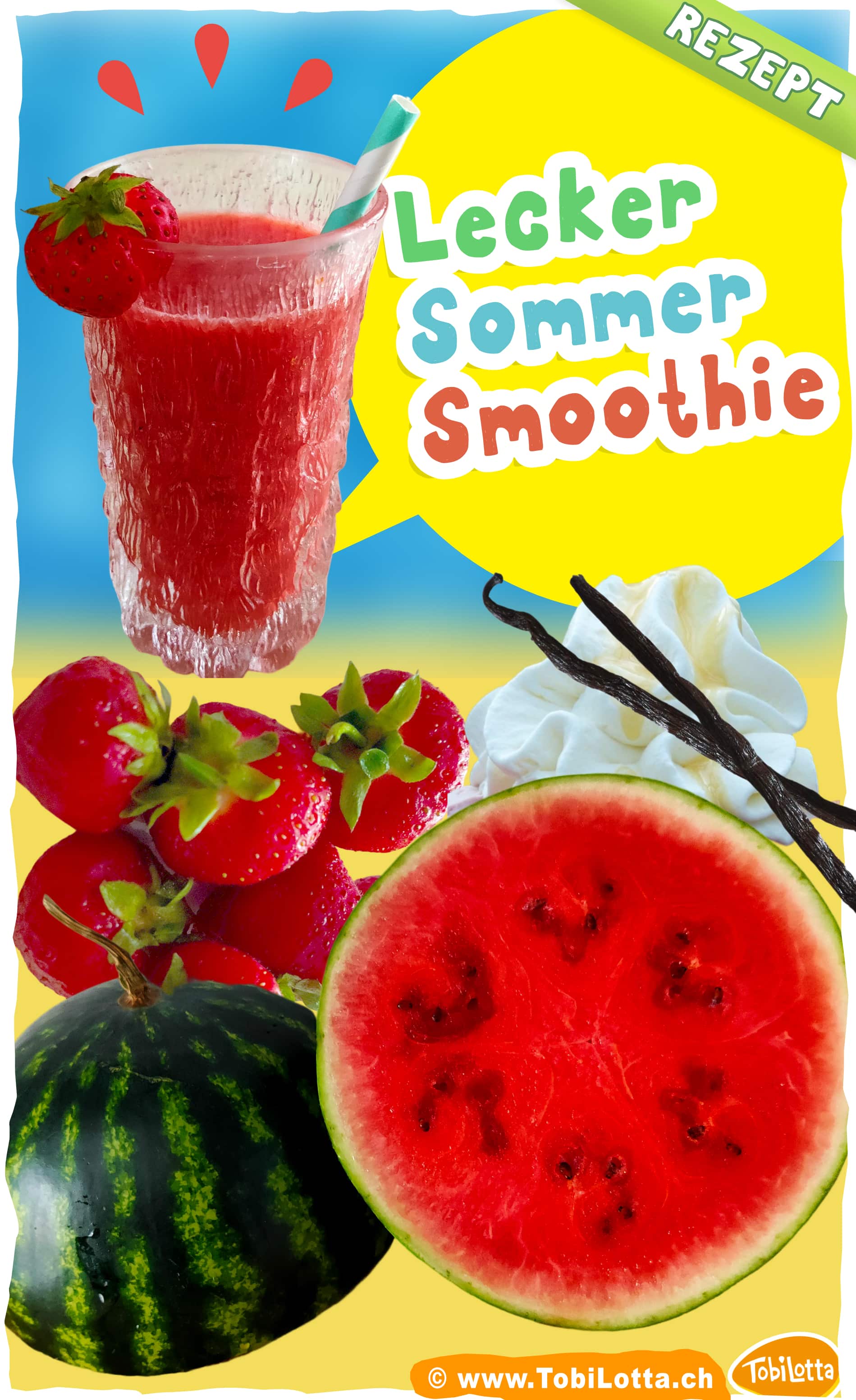 Wassermelone, Smoothie, Erdbeer, Sommerrezept, Sommergetränk, Smoothie-Rezepte, Kinder-Smoothie.
