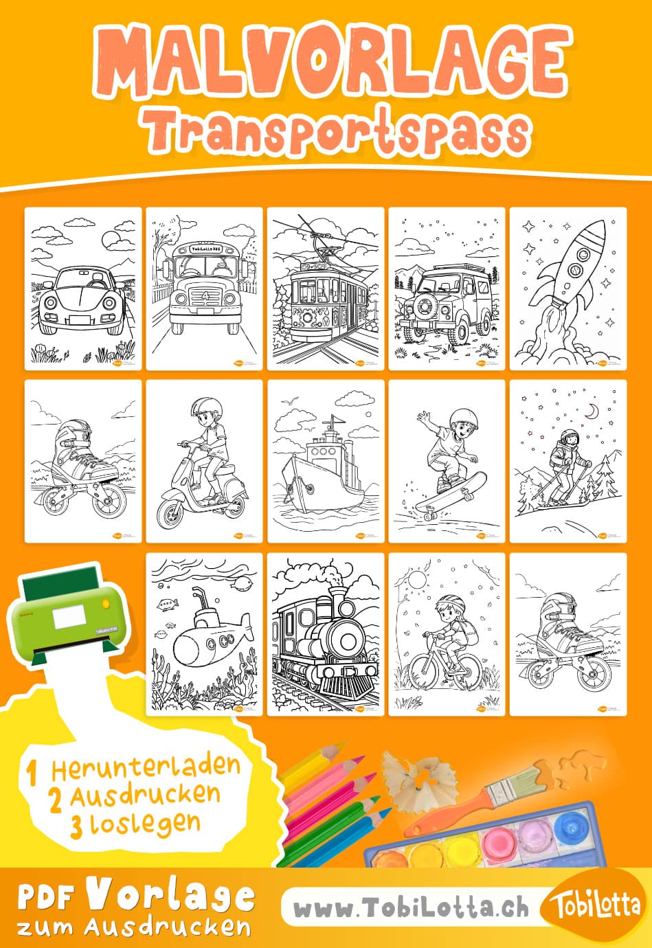 fahrzeuge malvorlagen kinder malen zeichnen zug bus auto skater skateboard lkw motorrad fahrrad traktor bagger eisenbahn straßenbahn roller taxi polizei feuerwehr rettungswagen hubschrauber flugzeug schiff boot rennwagen monstertruck transporter geländewagen quad motorroller kipper kran bagger betonmischer seilbahn motorradfahrer rollerfahrer skateboardfahrer