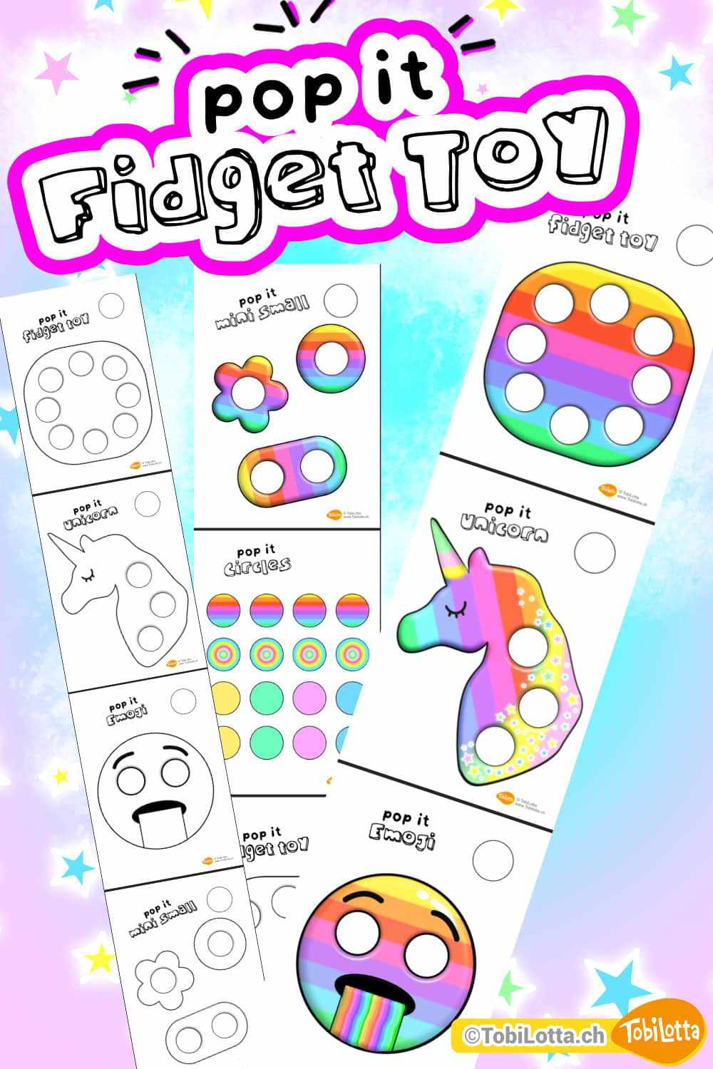 Fidget Toys selber machen Basteln mit Kindern vorlage zum ausdrucken pdf basteln mit kindern fidget toy pdf vorlage einhorn basteln emoji pdf